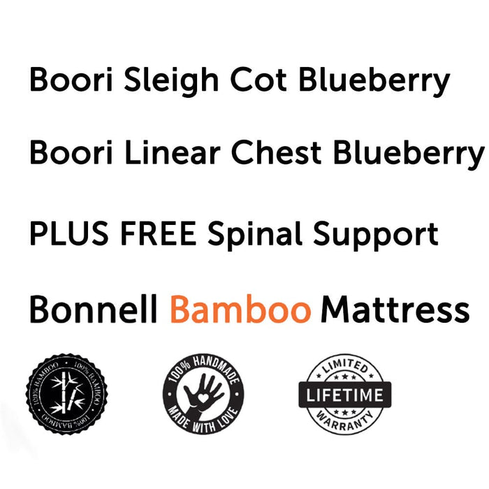 Boori Sleigh Elite Cot, Linear Chest and Bonnell Bamboo Mattress Package - Blueberry Furniture (Packages) 9358417004588