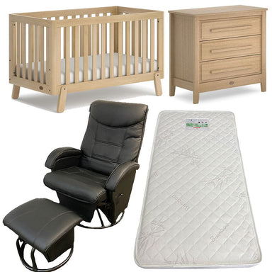 Boori Turin Fullsize Cot, Linear Chest Almond,  Ambrosia Glider Chair Black Nursery Furniture Package + FREE Bonnell Bamboo Mattress Furniture (Packages) 9358417004458