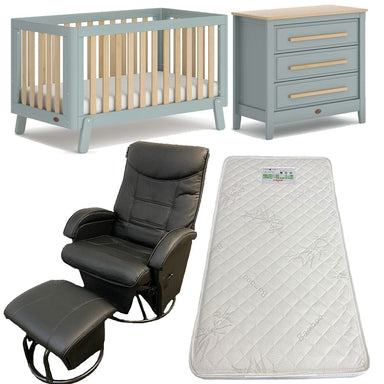 Boori Turin (Fullsize) Cot, Linear Chest with Ambrosia Glider Chair Package Blueberry / Almond + FREE Bonnell Bamboo Mattress Furniture (Packages) 9358417004472