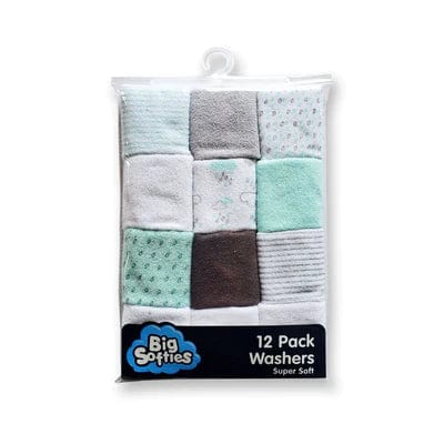 Big Softies Cotton Poly Terry Washers 12 Pack Unisex Bathing (Face Washers) 9313929192444