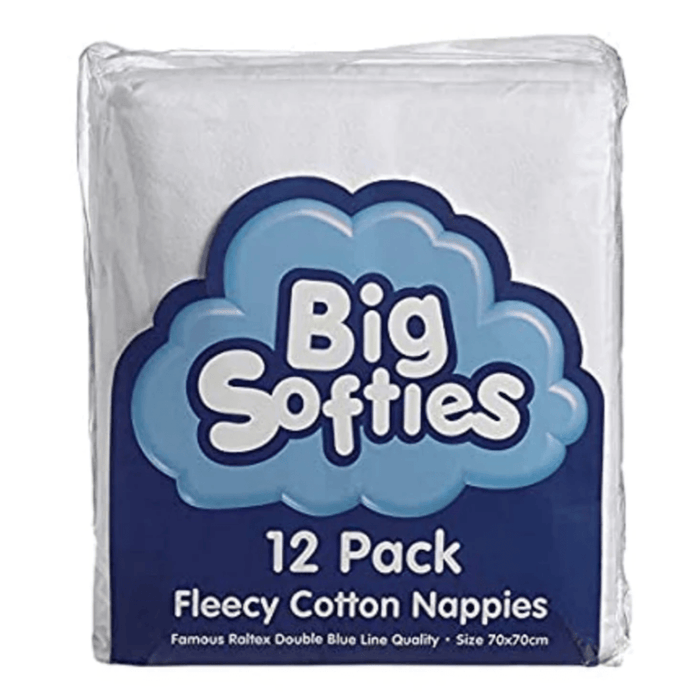 Big Softies Flanelette Nappies 12 Pack White Changing (Nappies) 9313929111452
