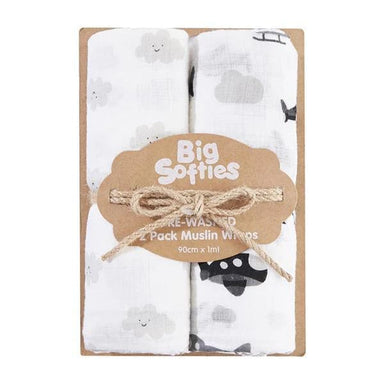 Big Softies Muslin Wraps 2 Pack Clouds Sleeping & Bedding (Swaddle Wrap) 9333767219097
