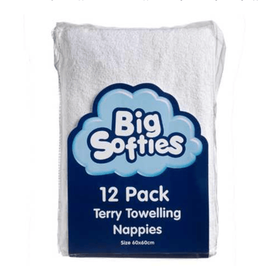 Big Softies Terry Towelling Nappies 12 Pack White Changing (Nappies) 9313929111599