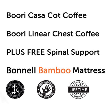 Boori Casa Cot and Linear Chest Package Coffee + FREE Bonnell Bamboo Mattress Furniture (Packages) 9358417001945