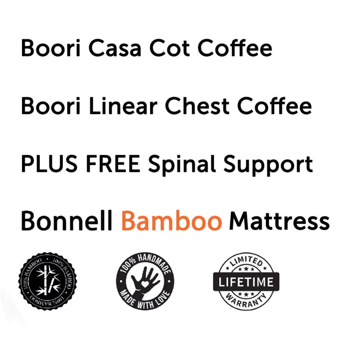 Boori Casa Cot and Linear Chest Package Coffee + FREE Bonnell Bamboo Mattress Furniture (Packages) 9358417001945