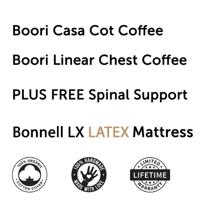 Boori Casa Cot and Linear Chest Package Coffee + FREE Bonnell Organic Latex Mattress Furniture (Packages) 9358417001969