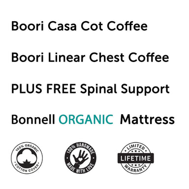 Boori Casa Cot and Linear Chest Package Coffee + FREE Bonnell Organic Mattress Furniture (Packages) 9358417001952