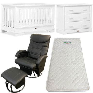 Boori Eton Convertible Plus Cot, Dresser with Ambrosia Glider Chair Package Barley + FREE Bonnell Bamboo Mattress Furniture (Packages) 9358417004434