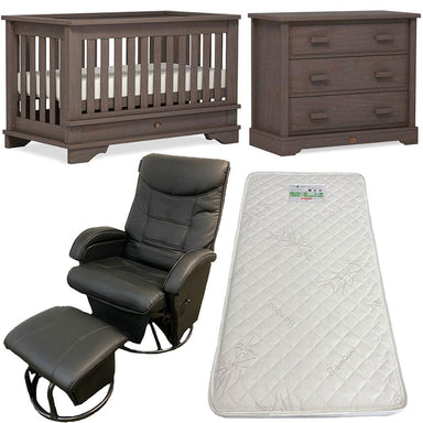 Boori Eton Convertible Plus Cot, Dresser with Ambrosia Glider Chair Package Mocha + FREE Bonnell Bamboo Mattress Furniture (Packages) 9358417004441
