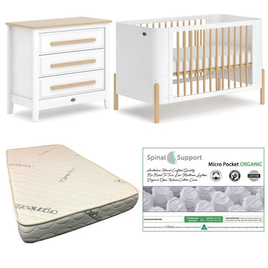 Boori Nova Cot (Barley/Beech) and Linear Chest (Barley/Almond) Package + Bonnell Organic Micro Pocket Mattress Furniture (Packages) 9358417005011