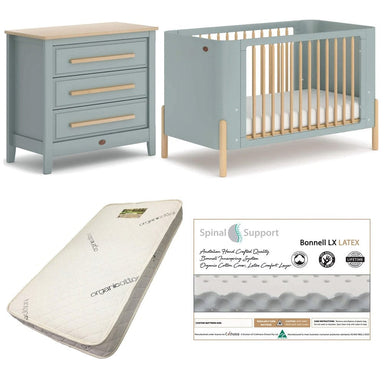 Boori Nova Cot (Blueberry/Beech) and Linear Chest (Blueberry/Almond) Package + Bonnell Organic Latex Mattress Furniture (Packages) 9358417004984