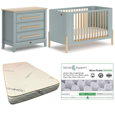 Boori Nova Cot (Blueberry/Beech) and Linear Chest (Blueberry/Almond) Package + Bonnell Organic Micro Pocket Mattress Furniture (Packages) 9358417004991