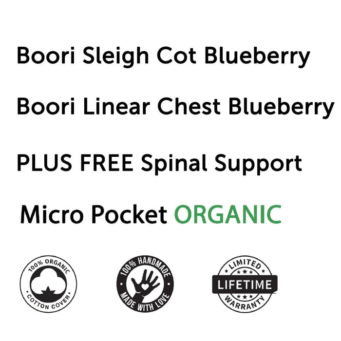 Boori Sleigh Elite Cot, Linear Chest and Bonnell Micro Pocket Spring Mattress Package - Blueberry Furniture (Packages) 9358417004557