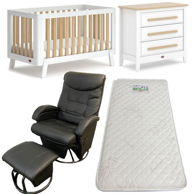 Boori Turin (Fullsize) Cot, Linear Chest with Ambrosia Glider Chair Package Baley/Almond + FREE Bonnell Bamboo Mattress Furniture (Packages) 9358417004465