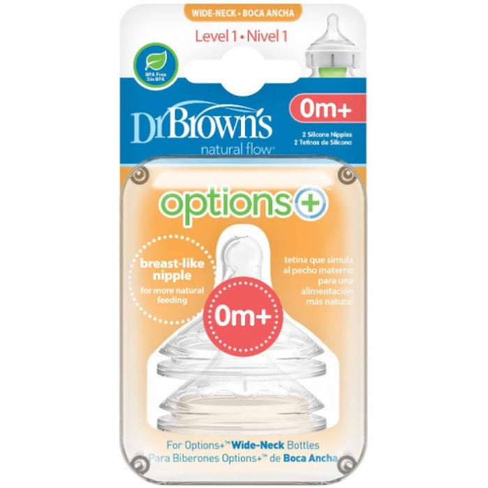 Dr Browns Options+ Wide Neck 0 Months+ Teat 2 Pack Feeding (Accessories) 072239317471