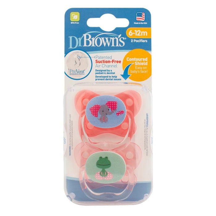 Dr Browns Prevent Contoured Pacifier 6-12 Months Pink 2 Pack Feeding (Soothers) 072239300671