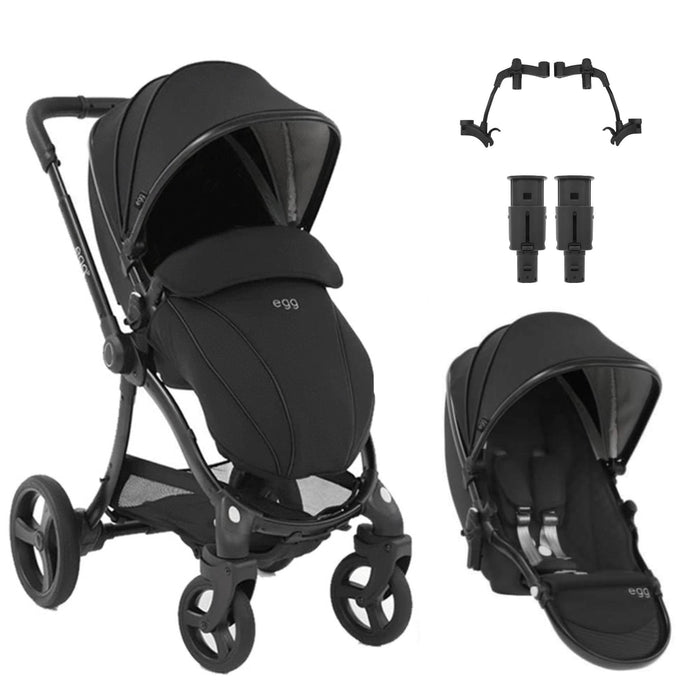 Egg 2 Stroller With Tandem 2nd Seat + Tandem Adapter + Height Increaser (Just Black) Pram (Bundle Package) 9358417003581