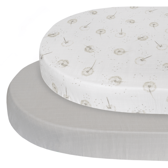 Living Textiles 2-pack Muslin Round/Oval Cot Fitted Sheet -Dandelion Sleeping & Bedding (Manchester) 9315311040227