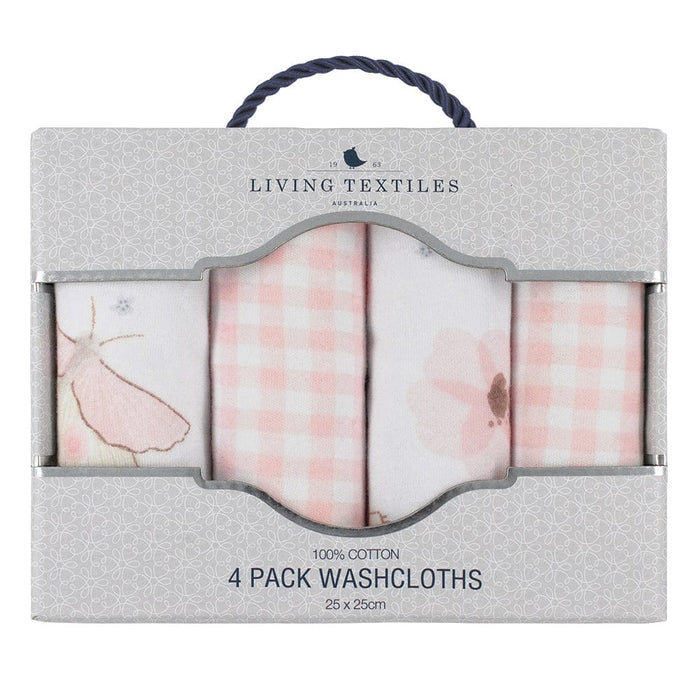 Living Textiles 4-pack Face Washers - Butterfly/Blush Gingham Bathing (Face Washers) 9315311038811