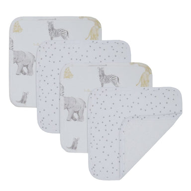 Living Textiles 4-pack Wash Cloths Savanna Babies Bathing (Face Washers) 9315311034677
