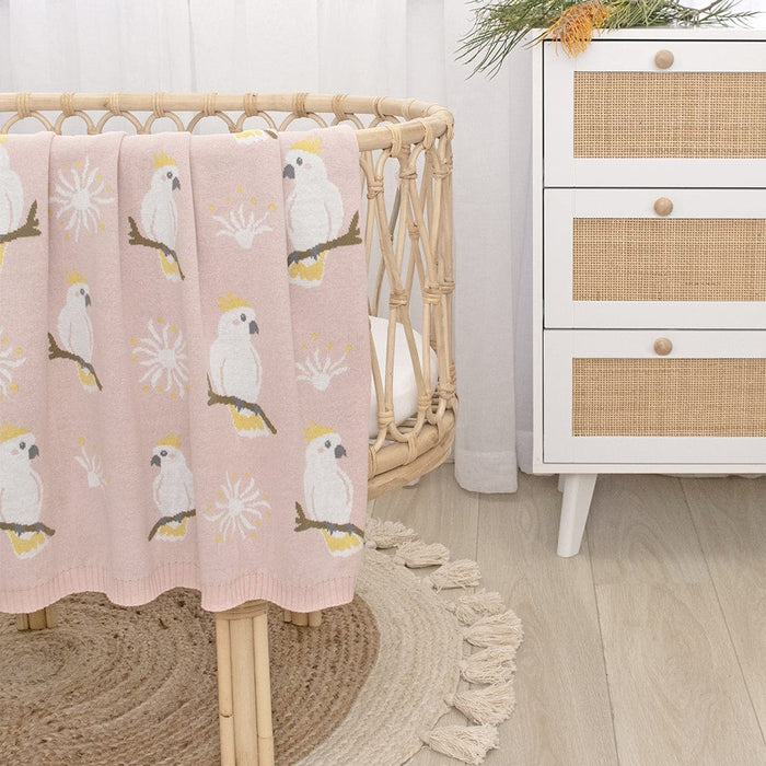 Living Textiles Australiana Baby Blanket Cockatoo/Blush Sleeping & Bedding (Blankets) 9315311040685