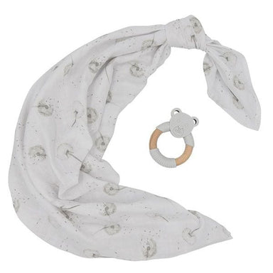 Living Textiles Muslin Swaddle & Teether Gift Set Dandelion/Grey Sleeping & Bedding (Swaddle Sleeping Bag) 9315311035476