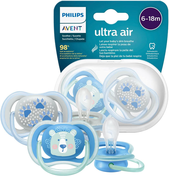 Philips Avent Ultra Air Soother 6-18 months 2-pack Bear/Whale Feeding (Soothers) 8710103942825