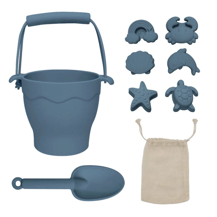 Playground by Living Textiles Silicone 8pc Bucket & Spade Set Steel Blue Playtime & Learning (Toys) 9315311038712