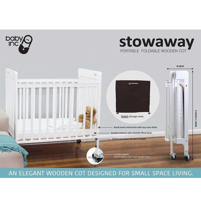Valco Baby Stowaway Foldable Wooden Cot White Furniture (Cots) 9315517096080